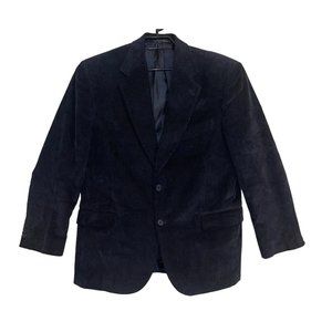 HUNT VALLEY Men Corduroy Suit Blazer Sport Jacket 40R Black Vintage Cotton Lined